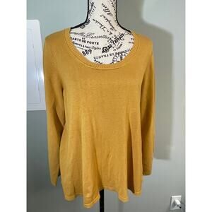 Eileen Fisher Mustard Yellow Pleated Long Sleeve Lightweight Sweater Large